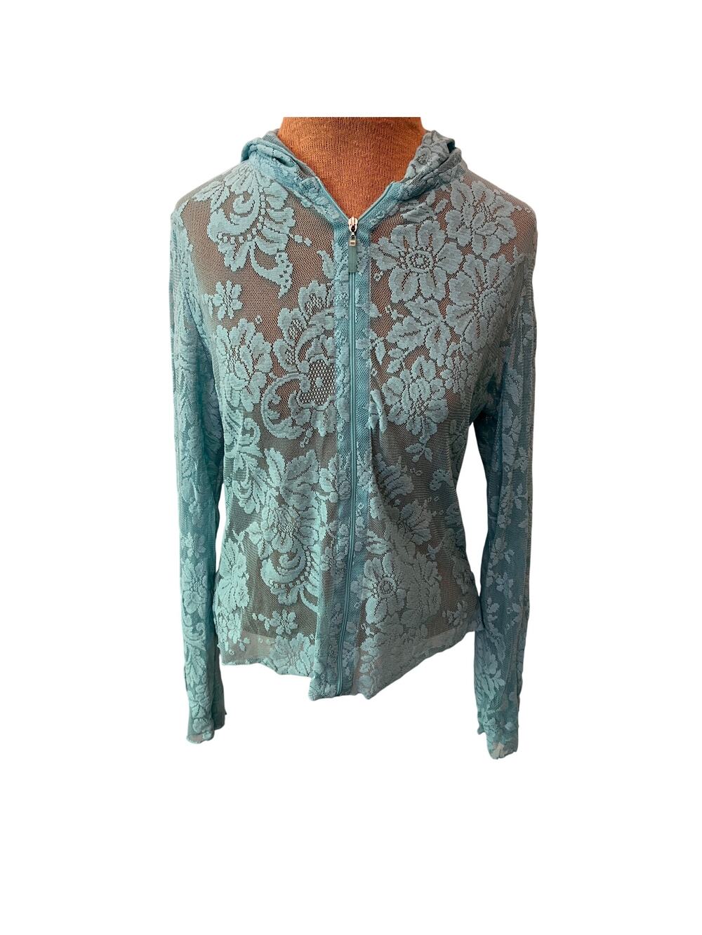 Y2K Victoria's Secret Aqua Blue Lace Hoodie Sheer fairy whimsigoth indie Rare